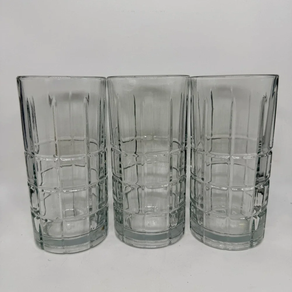 Anchor Hocking Waffle Grid Highball Glasses Set of 3 Clear 6‎ Inch Tumblers